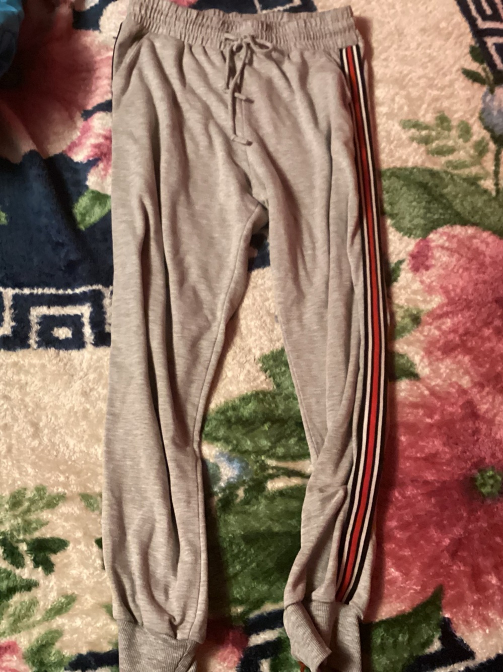 Persaya Light Gray Joggers with Red and Black Side Stripes